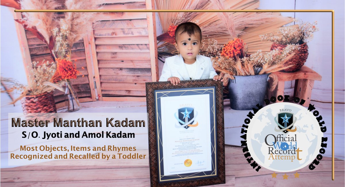 Master Manthan Kadam Sets New World Record for Most Objects, Items, and Rhymes Recognized and Recalled by a Toddler!